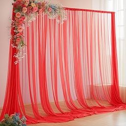 Filloxy 2pcs Backdrop Decoration Net Tulle Large Size, Nylon Made, Reusable, Soft, Wrinkled Free, 8 x 5 ft Each, Cabana Tent Party Decoration Items for Birthday, Anniversary (RED)-image-89