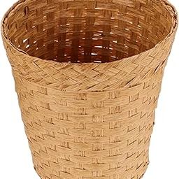 Zerodeko Rattan Handwoven Trash Can Waste Basket Bedroom Waste Basket Disposal Waste Bin Wicker Basket with Lid Rattan Storage Baskets Rubbish Can Bamboo Bohemian Office Egg-image-8