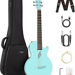 Enya NOVA Go SP1 Carbon Fiber Acoustic Electric Guitar with Smart AcousticPlus 35 Inch Travel Acustica Guitarra Starter Bundle Kit of Gig Bag, Strap, Strings, Charging Cable, Instrument Cable(Blue)-image-21