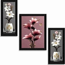 SAF flower pot wall painting for Wall Decoration - Set Of 3, 3d modern art Painting for Living Room Large Size with Frames for Home Decoration, Hotel, Office Paintings 61 cm x 36 cm SANFS36037-29