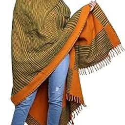 Winter Shawl for Women, Multicolor Striped Pattern, Fringed Design (Grrass Green)-image-90