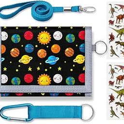 Kids Wallet for Boys Girls Age 3-16, Trifold Wallets with Zippered Coin Pocket for Child Toddler, black, 5x3 in, Space-image-30