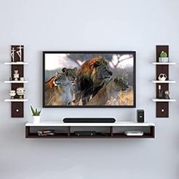 LUXENWOOD Engineered Wood TV Cabinet for Living Room, TV Unit with Wall Mount Set Top Box Stand & Wall Display Rack | Dining Room, Bedroom (Upto 32" Inch) (Brown-White)-13