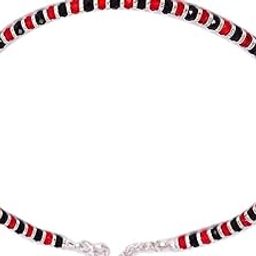 Black & Red Nazariya Anklet (Payal) in 92.5 Sterling Silver (Chandi) for Girls and Women-11