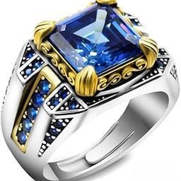 925 Hallmark Vintage Silver Sapphire Stone Adjustable Adjustable Ring For Men | Rhodium Plated | With Certificate of Authenticity-image-16