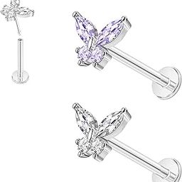 2~4PCS 16G 316L Pushin Lip Rings Butterfly and Bee Nose Stud Rings Top Push in Threadless Surgical Steel Flat Back Nose Rings Studs for Womens-image-48
