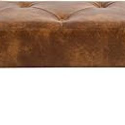 Furniliving 44 Inch Tufted Ottoman Bench, Leather Footrest Stool Entryway Bench Seat, Upholstered Tufted Beathable Fabrics Ottoman Bench with X-Shaped Wood Legs for Kitchen, Solid Wood Indoor Bench-image-50