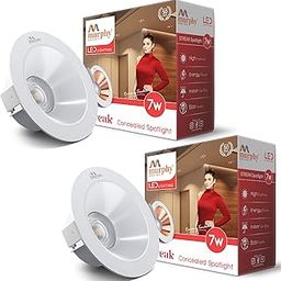 Murphy 7W Streak LED Down Light WH+White Finish, Natural White Light, Round, Pack of 2, Recessed Ceiling LED Light, Suited for 3 inch Junction Box/Concealed Box (2 Years Warranty)-25