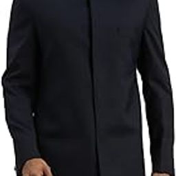 Men's Navy Blue Silk Blend Sherwani Only Top | Indo western long bandhgala made of imported suiting fabric with metal buttons.-picture-49