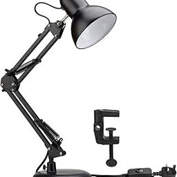 DRIVIJI Desik Lamip, E27 Swing Arm Deisk Laimp with Clamp, Classic Black Table Laimp, E27 Bulb Holder, Flexible Black Desk Light for Study Desk, Office, Bedroom, Reading, Nails, Back to-8