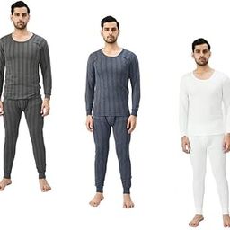 IndiWeaves Men Thermal Set for Winter Top and Pyjama Set Warm for Winters (Set 3 Grey::Light Blue::White-image-57