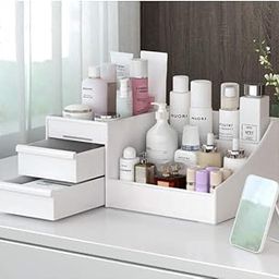 QuickBuyz Cosmetic Organizer Box- Plastic Multi Grid Jewelry Nail Polish Makeup Lipstick Countertop Organizer Storage Box For Dressing Table, Case Holder For Skin Care Products, White Color-image-80