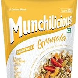 Munchilicious Crunchy Dried Fruit Granola with 82% Nuts, Seeds, Grains & Fruits- 350g| Protein Rich Breakfast Cereal|Dried Almonds, Cashew, Apricots, Pineapples, Strawberries| No Added Preservatives-image-11