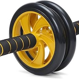 Amazon Brand - Symactive Home Gym Dual Anti-Skid Wheel Ab Roller/Blaster for Abdominal Core Exercise for Men & Women (6 MM Safe Knee Mat, Foam Handles, Yellow, Max Wt: 150 Kg)-image-12