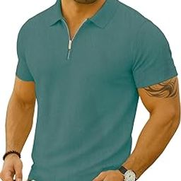 Men's Polo Collor Zipper Neck Regular Fit Cottonblend Half Sleeve Solid Tshirts (Colour: Grey)-image-75