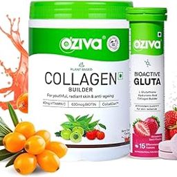 OZiva Vegan Collagen (Berry Orange) with Biotin & Vitamin C For Brighter & Youthful Skin 200g and OZiva Bioactive Glutathione Tablets for Radiant Skin | L-Glutathione, Lycopene | Strawberry-image-9