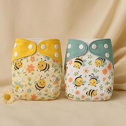 Blushbaby Reusable Cloth Diapers for Babies (0-3 Years) | Pack of 2 with Insert Pads | Adjustable, Leak-Proof & Absorbent | Washable Freesize Diapers (5-18kg) Design- Bees-image-43