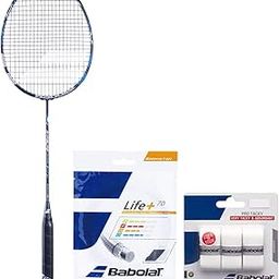 BABOLAT SATELITE Essential HIGH Modular Full Graphite UNSTRUNG Badminton Racket with Life Plus 70 String 10.2M,0.70MM Gauge and PRO Tacky X3 White OVERGRIP Pack of 3-11