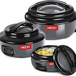 Milton Ernesto Inner Stainless Steel Jr. Casserole Set of 3 (420 ml, 850 ml, 1.43 litres), Grey | Easy to Carry | Serving | Stackable-32
