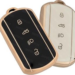 SHOPOFLUX TPU Key Cover Compatible with Tata Curvv | Curvv EV Electric 4 Button Smart Key Only (Pack 2 Black + White)-26
