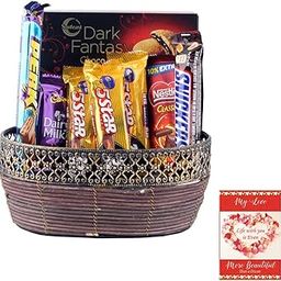 SFU E Com Creamy Chocolates With Beautiful Wooden Basket | Valentine Chocolate With Love Greeting Card | Valentine Chocolate Hamper | 754-12