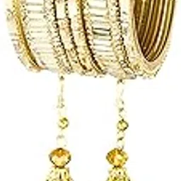 zulka Bridal Glass Latkan Bangles Bracelet Kada Set For Women & Girls With Zircon Diamonds & Mirror Work | Traditional Girl's Bangles Kalira Latkan Chudi Set For Wedding, Festive, Occasion- Set of 6-picture-2