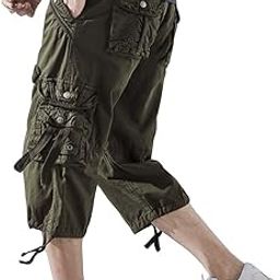 Mens Cargo Shorts Regular Fit Multi-Pocket Below Knee Cargo Short-image-65