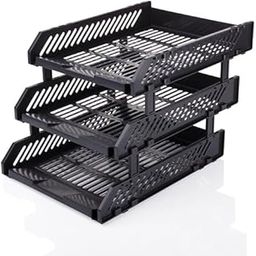 SR File Tray Rack ABS Plastics | Foldable Office Desk Accessories | Durable & Sturdy | Easy Assembly | Efficient Organizer | Plastic Office Stationery Files Layer Rack -3LAYER (Black)-22