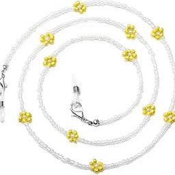 Mask Lanyard Eyeglasses Chain Healing Crystal Beaded Sunglasses Chains/Spectacle Cord with Pearl for Women, Necklace/Bracelet Lanyard Chain (Pack of 1, White Yellow Flower)-image-78