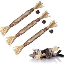 Silvervine Stick for Cats with Sisal Rope and Gall Fruit, Natural Catnip Alternative, Cat Chew Toy Set of 3 Silvervine Sticks 21 Cm Each-66