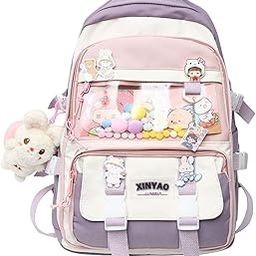 Backpack for Girls, Kawaii Backpack Cute Aesthetic Backpack with Pin Accessories Plush Pendant, 17.7 Inch Backpack for School & Travel - Durable, Water Resistant-picture-55
