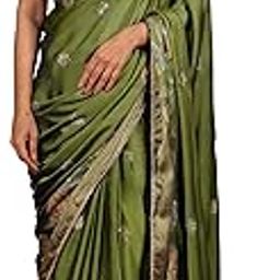 Women's Chiffon Floral Foil Printed Saree with Blouse Piece-image-2