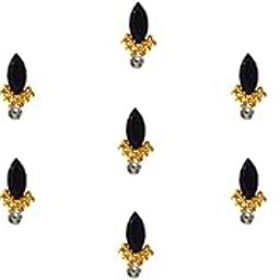 Comet Busters Fancy Black and Silver Stone Bindi with Gold Beads (BIN893)(10mm)-30