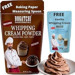BOGATCHI Chocolate whipping cream for cake, chocolate whipping cream powder, whipped cream chocolate flavor, 180g + Free Vanilla Whipping Cream 50g, Measuring Spoon and Baking paper-image-22