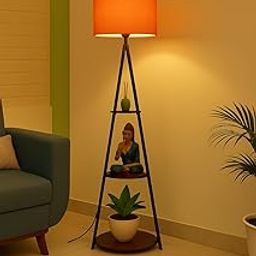 Floor Lamp with Shelves–Tripod Design, Soft Ambient Light & Storage for Home Decor-Modern Metal Floor Lamp with Shelves,3 Tier Storage & Fabric Shade for Living Room & Bedroom (Orange)-image-57