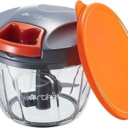 Artikel Manual Chopper with Storage Lid | Chops Vegetables, Nuts & Fruits | Meat Mincer | Medium - 650 mlGrey & Orange-32