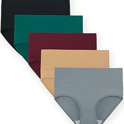Women's 5 Pack High Waist Tummy Control Solid Color Cotton Briefs Panties-image-26