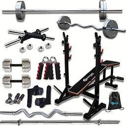 Hashtag Fitness bench press for home gym exercise equipment for home with 5in1 multi incline decline flat bench with steel weights dumbles set for home gym equipments for men-2