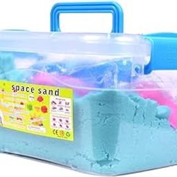 Heyovin Kid's Kinetic Play Sand Bucket Activity Toy Kit with Mould Beach Toys for Children (Multicolour) - 12moulds and Sand Tray-13