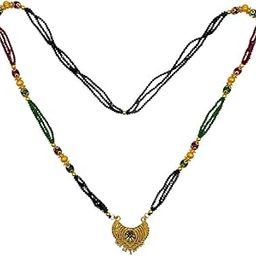 Mangalsutra for Women Stylish New Artificial Long Gold Mangalsutra Design With Gold Pendant Crystal Red Green & Black Beads Chain (35 Inches)-image-39