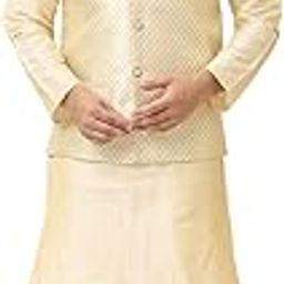 (Since 1958 Men's Silk Blend Kurta Pyjama With Self Design Nehru Jacket-picture-32