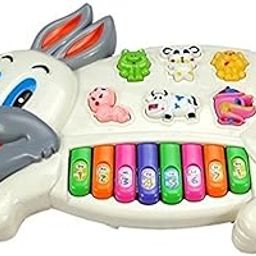 Octra Rabbits Musical Piano with 3 Modes Animal Sounds, Flashing Lights & Wonderful Music,Plastic,White-26
