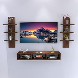 Furnifry Wooden TV Entertainment Unit with 2 Wall Shelf/Wall Set Top Box Shelf Stand/TV Cabinet for Wall/TV Unit Panel/Set Top Box Holder for Home/Living Room Ideal for TV Upto 42" (Brown)-image-24
