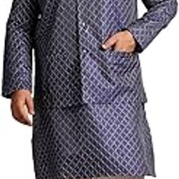 Plus(Since 1958) Men's Silk Blend Thread Embroidered Navy Kurta & Nehru Jacket with Pyjama-image-1