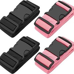 BILIONE 4 Pack Luggage Straps 79" Long Belts Keep Suitcase Secure While Traveling, TSA Approved Add a Bag Premium Accessory for Travel Bag Closure (2PCS Black + 2PCS Pink)-12