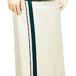 Mens Thick Border 100% Cotton Cream Dhoti 4.0 Meters Double Mundu/Vesti-image-30