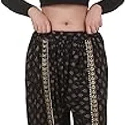 donson Women's Solid Traditional Readymade Plain Rayon Dhoti Pant with Golden Gota Ankle Length Free Size (28 Till 34)-picture-0