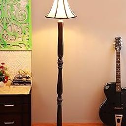 tu casa White Cotton Shade with Brown Mango Wood Base Floor Lamp | Elegant Standing Lamp for Living Room, Bedroom, Office, Home Décor | (Height : 57 Inch/No Blub Included)-23