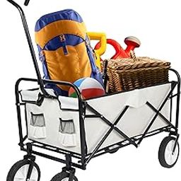 YSSOA Portable Rolling Folding Garden Cart with 360 Degree Swivel Anti-Slip Wheels & Adjustable Handle, 220lbs Weight Capacity, White-image-3
