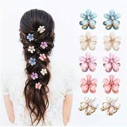 LIVECOOL10Pcs Small Colorful Hair claw clips with Floral Design, Beautiful Clutcher Barrettes,Decorative Hair Accessories for Women,Girls and Kids for Festival(Colourful Daisy peral 10 Pcsa)-image-1